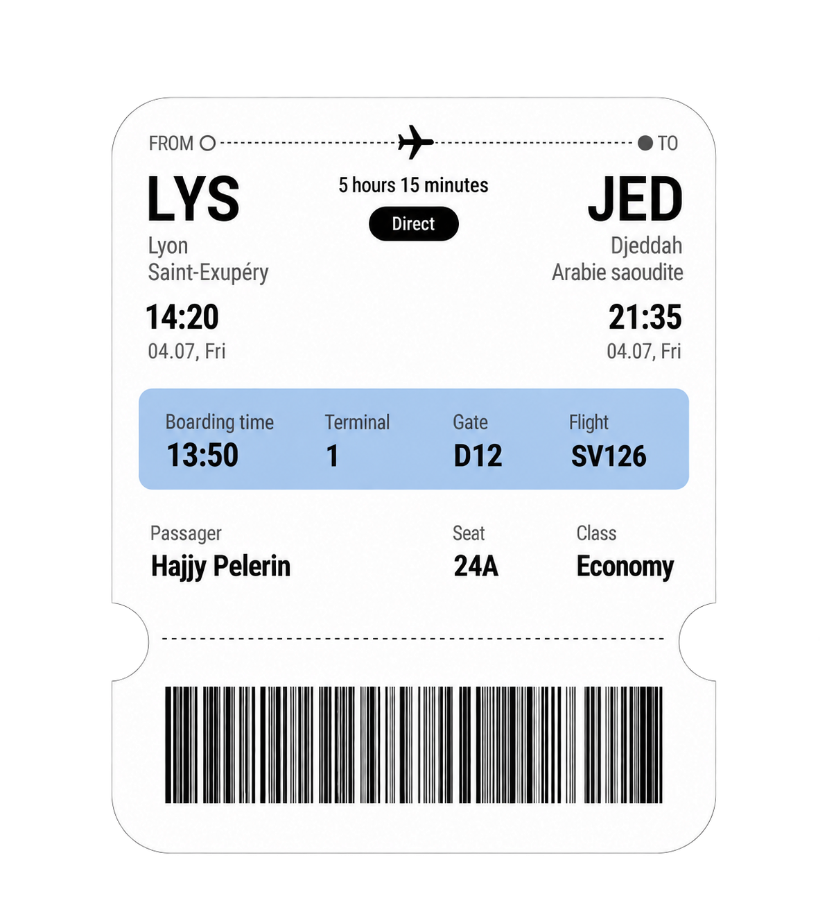 Billet illustratif Hajjy, Lyon vers Djeddah